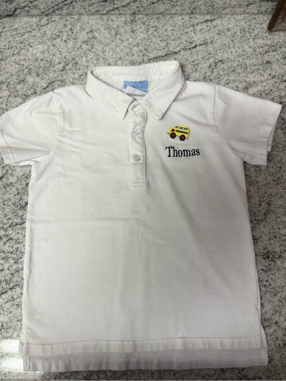 “Thomas” Personalized Kids Polo Shirt with School Bus Embroidery